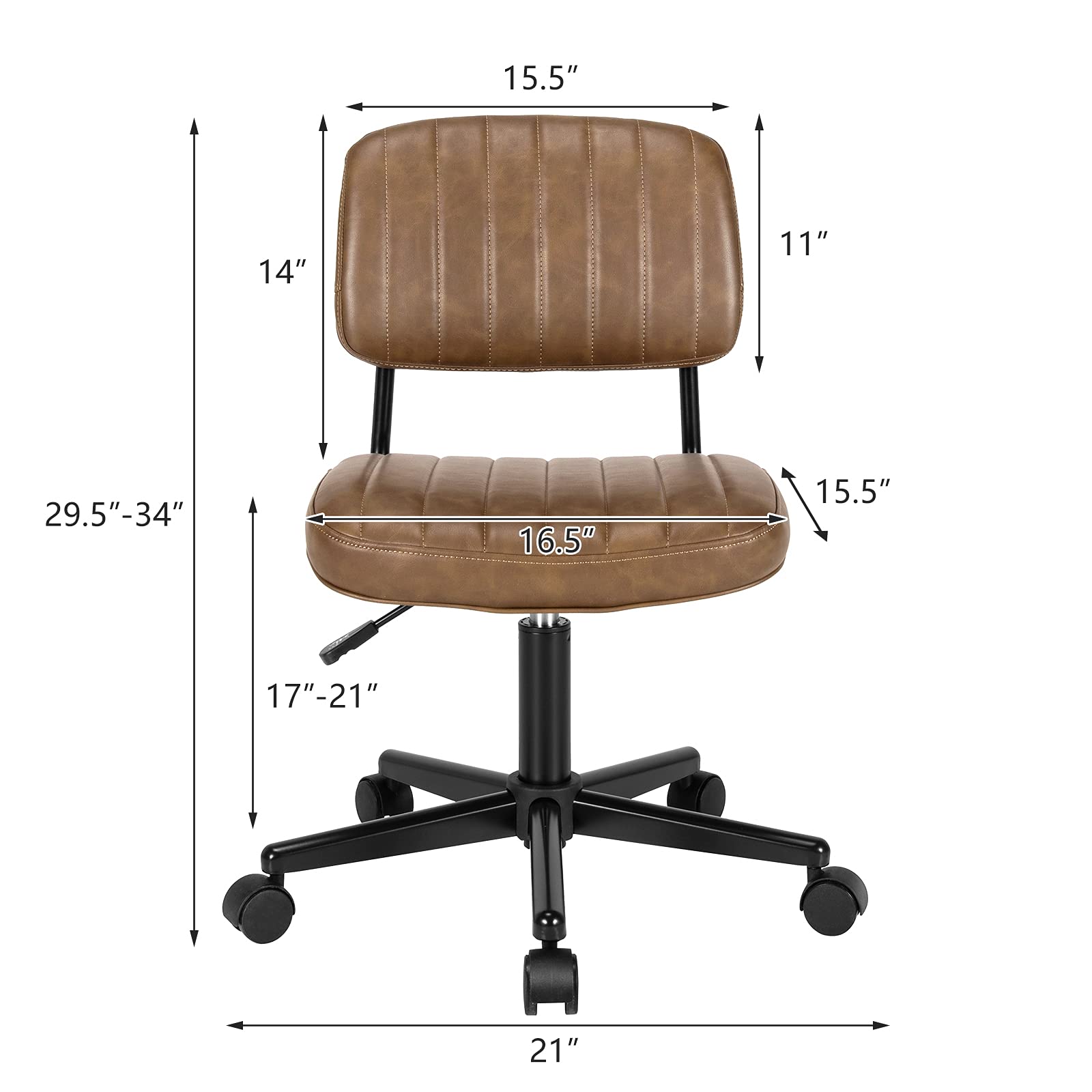 Giantex Leather Office Chair, Armless Low-Back Computer Desk Chair, Retro Swivel Rolling Task Chair Height Adjustable PU Leisure Office Chair for Kids Teens Adults (Brown)