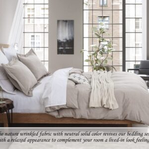 DAUAOTO Full Size Duvet Cover Set 82"X86", Washed Cotton Grayish Beige Neutral Bedding, Long Zipper Closure