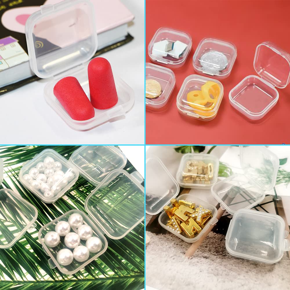 lyfLux 50 Packs Small Clear Plastic Storage Containers, Mixed Empty Mini, Case with Lids for Small Items and Other Craft Projects (1.37 x 1.37 x 0.7 Inches)