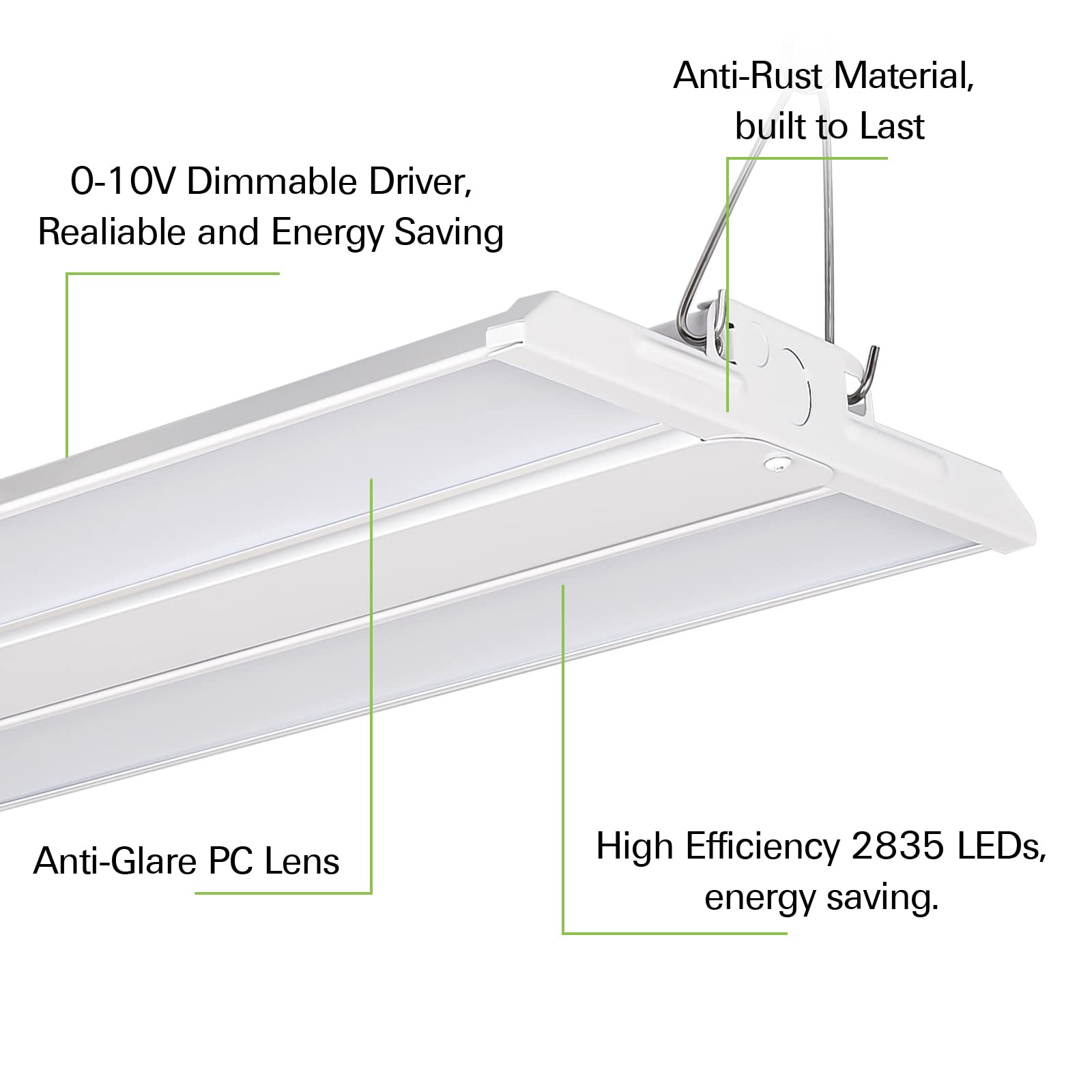 Hykolity 2FT LED Linear High Bay Shop Light, 150W LED Shop Light, 19500lm 130LM/W, 100-277V, 0-10V Dim, 5000K Daylight Linear Hanging Light for Warehouse Workshops, UL, 2 Pack