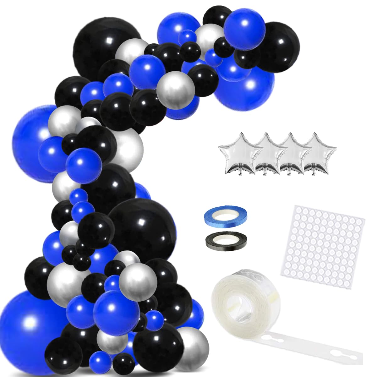 Black Blue Silver Balloon Garland Arch Kit - Royal Blue Black Balloon Metallic Silver Balloons for Boss Baby Birthday Video Gamer Birthday Retirement Graduation 2025 New Year Party Decorations