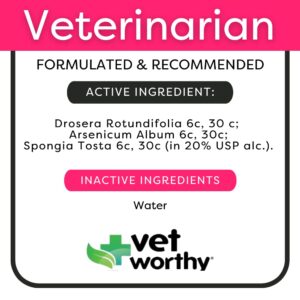 Vet Worthy Kennel Cough Drops for Dogs - Dog Supplement for Dry Kennel Cough Relief - Dog Cough Remedy with Drosera Rotundifolia, Arsenicum Album, Spongia Tosta - 0.5oz