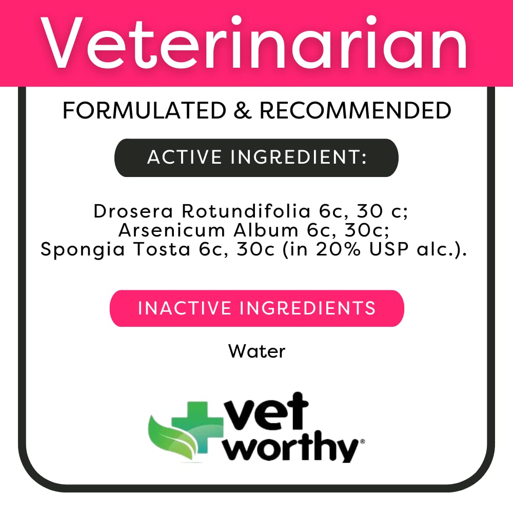 Vet Worthy Kennel Cough Drops for Dogs - Dog Supplement for Dry Kennel Cough Relief - Dog Cough Remedy with Drosera Rotundifolia, Arsenicum Album, Spongia Tosta - 0.5oz