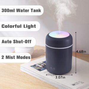 Colorful Cool Mini Humidifiers with LED Night Light, USB 300ml Mist Humidifiers for Car Office Room Bedroom, 26db Quiet Ultrasonic Humidifiers, Portable Diffuser for Essential Oils Gray