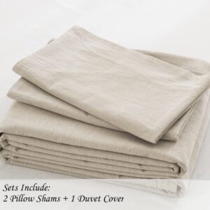 DAUAOTO Full Size Duvet Cover Set 82"X86", Washed Cotton Grayish Beige Neutral Bedding, Long Zipper Closure