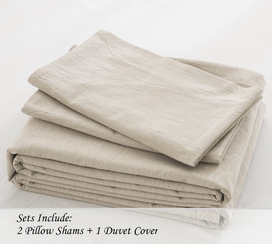 DAUAOTO Full Size Duvet Cover Set 82"X86", Washed Cotton Grayish Beige Neutral Bedding, Long Zipper Closure