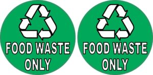 stickertalk recycling food waste only vinyl stickers, 1 sheet of 2 stickers, 3 inches by 3 inches each