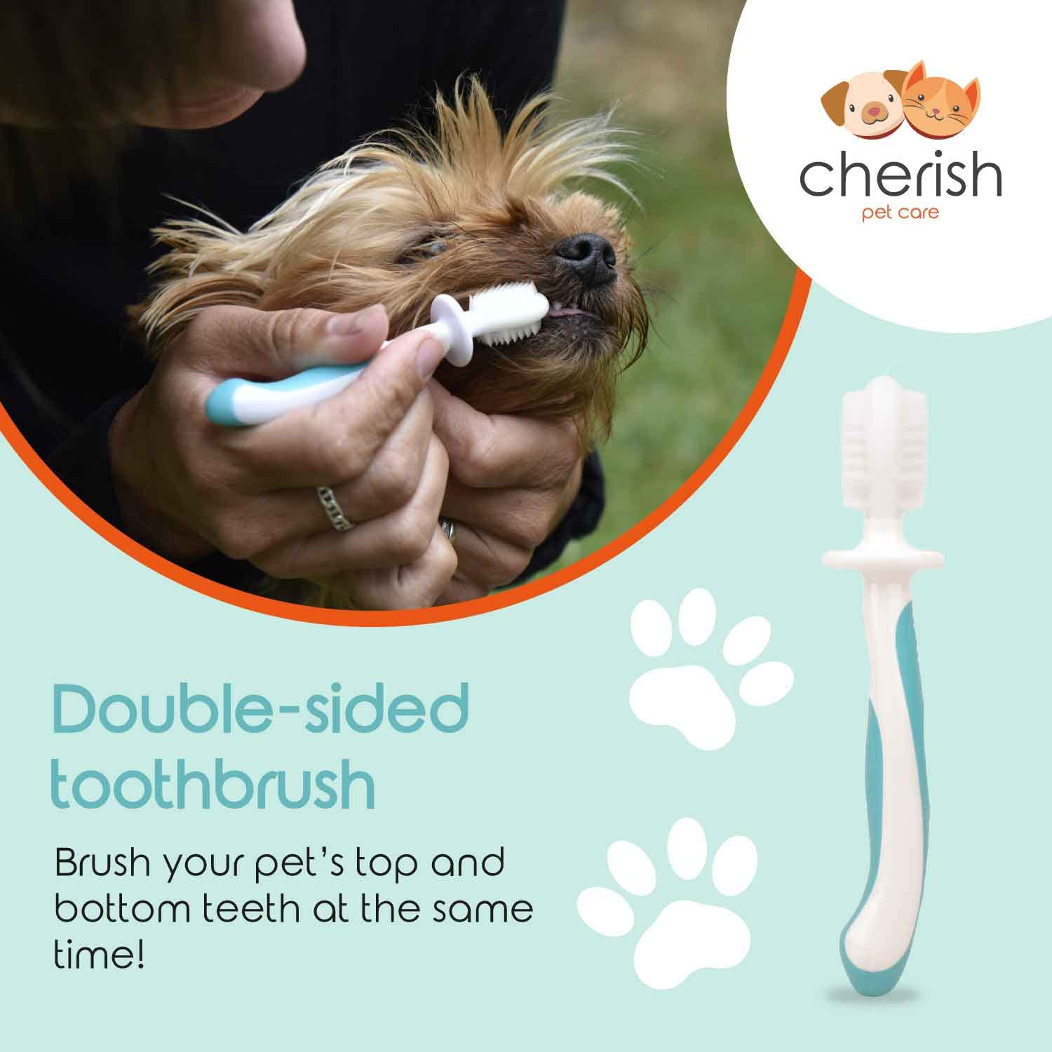 Cherish Pet Care Dog Tooth Brushing Kit (3pcs) - Dog Finger Toothbrush, Double-Sided Toothbrush, Small Dog Toothbrush, Dog Teeth Cleaning, Puppy Tooth Brushing Kit, Small Dog Tooth Brushing Kit