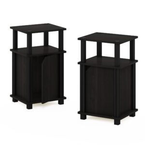 furinno brahms 3-tier end side sofa table/nighstand with door, 2-pack, espresso/black