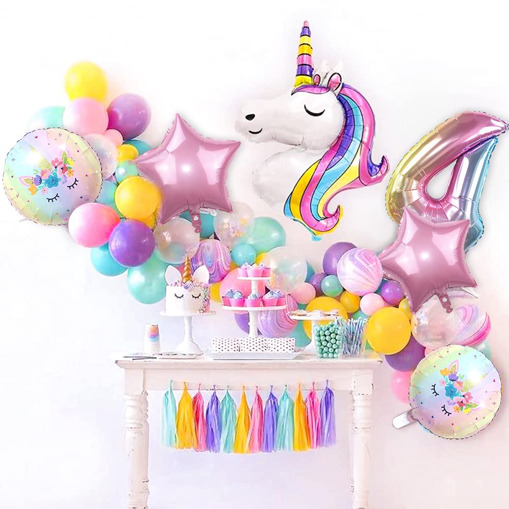 DUILE Unicorn Balloons Unicorn Birthday Party Decorations for Girls Foil Balloons Set Macaron and Rainbow Balloon Wedding Baby Shower Party Supplies (4)