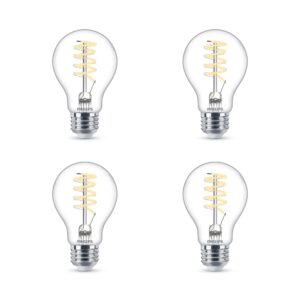 PHILIPS LED Vintage Flicker-Free Clear Spiral A19, Dimmable, Eyecomfort Technology, 500 Lumen, Soft White(2700K), 5.5W=40W, Title 20 Certified, E26 Base, 4-Pack, (565788)