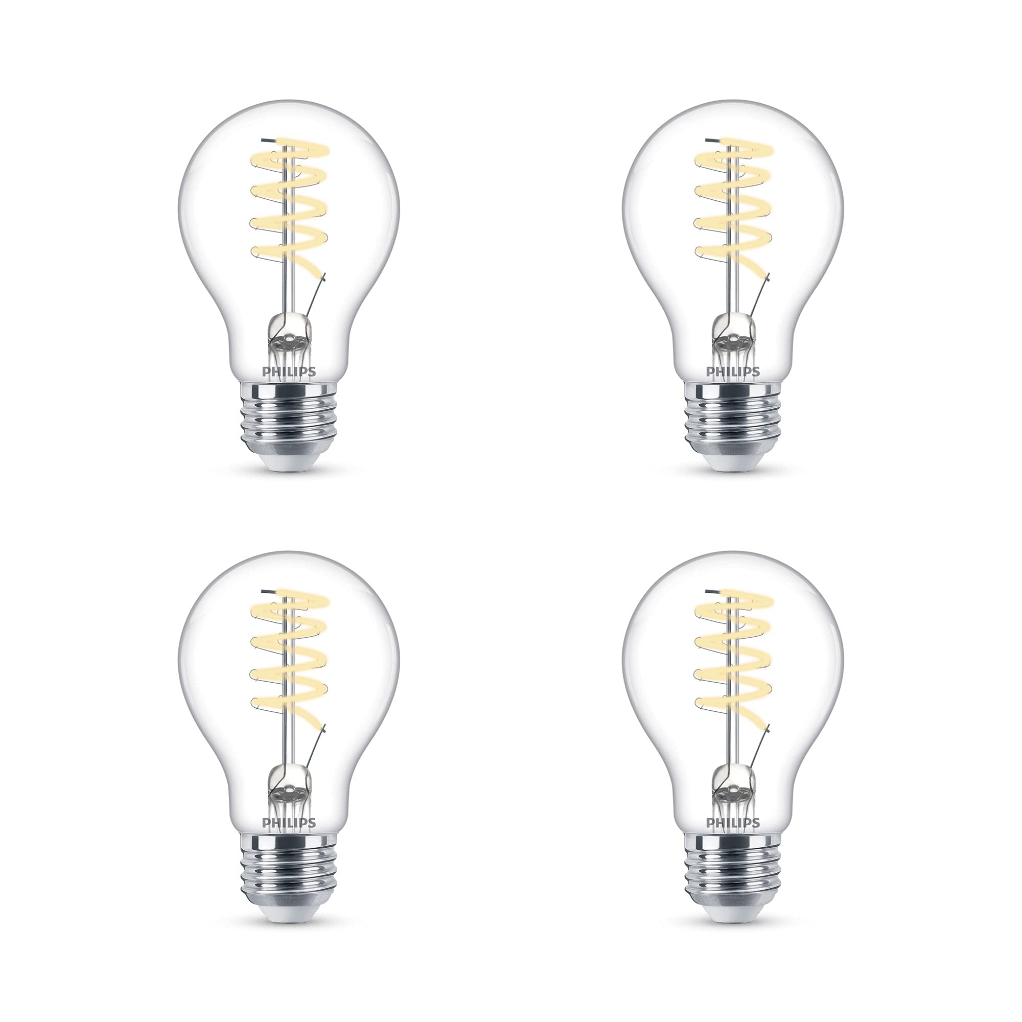 PHILIPS LED Vintage Flicker-Free Clear Spiral A19, Dimmable, Eyecomfort Technology, 500 Lumen, Soft White(2700K), 5.5W=40W, Title 20 Certified, E26 Base, 4-Pack, (565788)