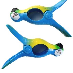 C&H Solutions Blue Parrot Flip Style Beach Towel Clips Jumbo Size for Beach Chair, Cruise Beach Patio, Pool Accessories for Chairs, Household Clip, Baby Stroller