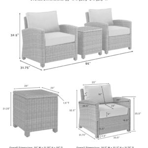 Crosley Furniture Bradenton 3-Piece Wicker Outdoor Chair Set with Side Table and Sunbrella Patio Cushions, Brown with Sunbrella Cushions