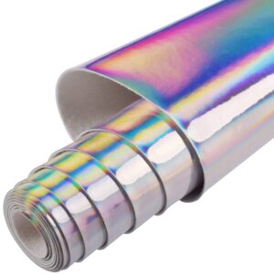 hguan 7.8"x53" holographic vinyl fabric,1roll faux leather sheets are suitable for bows,leather earrings and other diy craft items (silver)