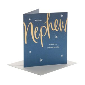 UK Greetings Birthday Card for Nephew - Gold & Silver Foil Design, blue, 159mm x 184mm