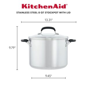 KitchenAid Stainless Steel Stockpot with Measuring Marks and Lid, 8 Quart, Brushed Stainless Steel