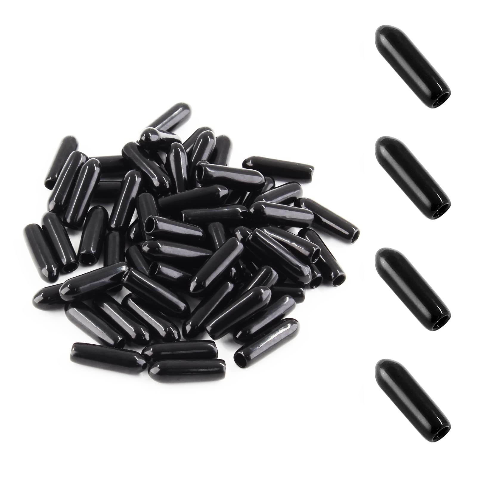 Suiwotin 60PCS Round Rubber End Caps 1/8 inch/3mm Screw Thread Protectors Round Tube Bolt Cap Cover Black Vinyl Tube Caps (Black, 3mm Inner Dia)