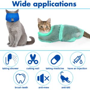 9 Pieces Cat Bathing Bag Set Cat Shower Bag Anti Bite and Anti Scratch Cat Grooming Bag for Pet Washing Brush Comb, Cat Muzzle, Nail Clipper, Nail File, Tick Tool (Blue, Turquoise)