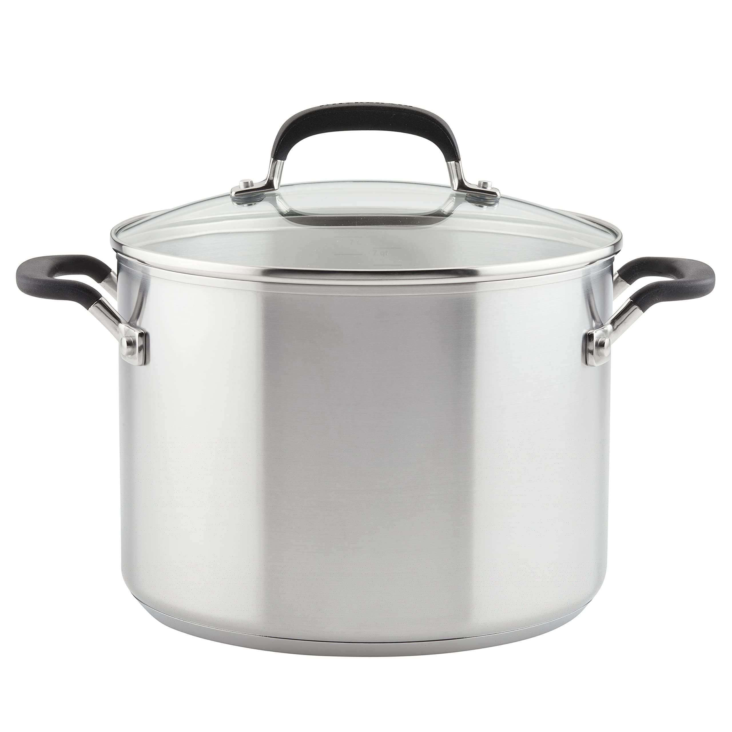 KitchenAid Stainless Steel Stockpot with Measuring Marks and Lid, 8 Quart, Brushed Stainless Steel