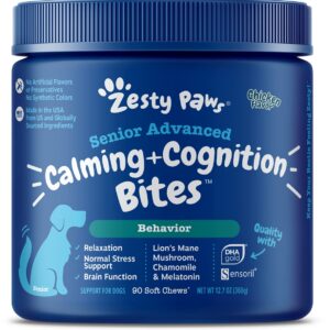 Zesty Paws Senior Advanced Calming & Cognition Soft Chews for Dogs - Supplements for Dog Brain Health & Nervous System Support + Calming & Relaxation -with Ashwagandha, DHA & Melatonin