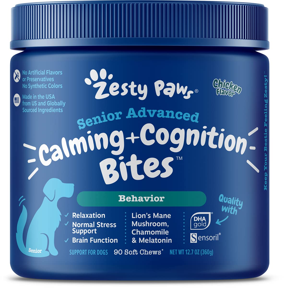 Zesty Paws Senior Advanced Calming & Cognition Soft Chews for Dogs - Supplements for Dog Brain Health & Nervous System Support + Calming & Relaxation -with Ashwagandha, DHA & Melatonin