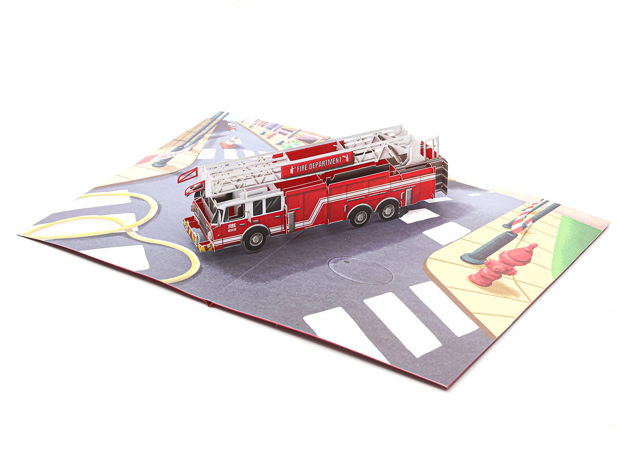 Liif Fire Truck 3D Greeting Pop Up Card, Birthday Card For Kids, Firemen, Men, DAD, Son, Boy, Retirement, Firefighter, Thank You | With Message Note & Envelop