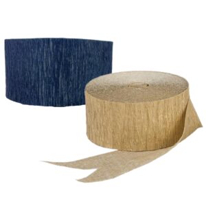 K-Kraft USA-Made Crepe Paper Streamers for Birthday, Party, Holiday, School, Wedding, Shower, or Graduation (1 Navy Midnight Blue + 1 Gold Metallic)