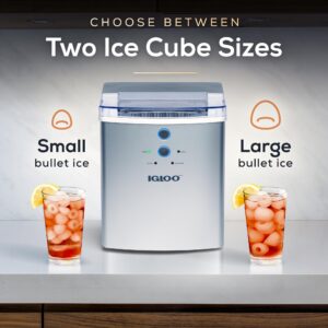 Igloo Electric Countertop Ice Maker Machine - Automatic and Portable - 33 Pounds in 24 Hours - Ice Cube Maker - Ice Scoop and Basket - Ideal for Iced Coffee and Cocktails - Silver