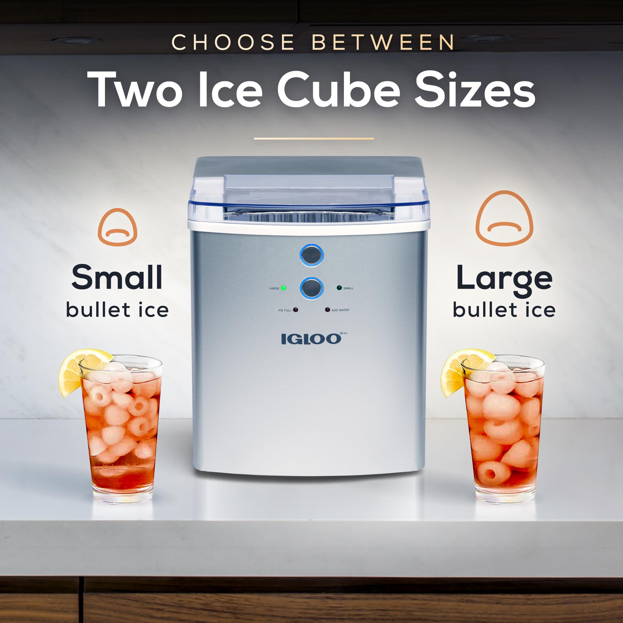 Igloo Electric Countertop Ice Maker Machine - Automatic and Portable - 33 Pounds in 24 Hours - Ice Cube Maker - Ice Scoop and Basket - Ideal for Iced Coffee and Cocktails - Silver