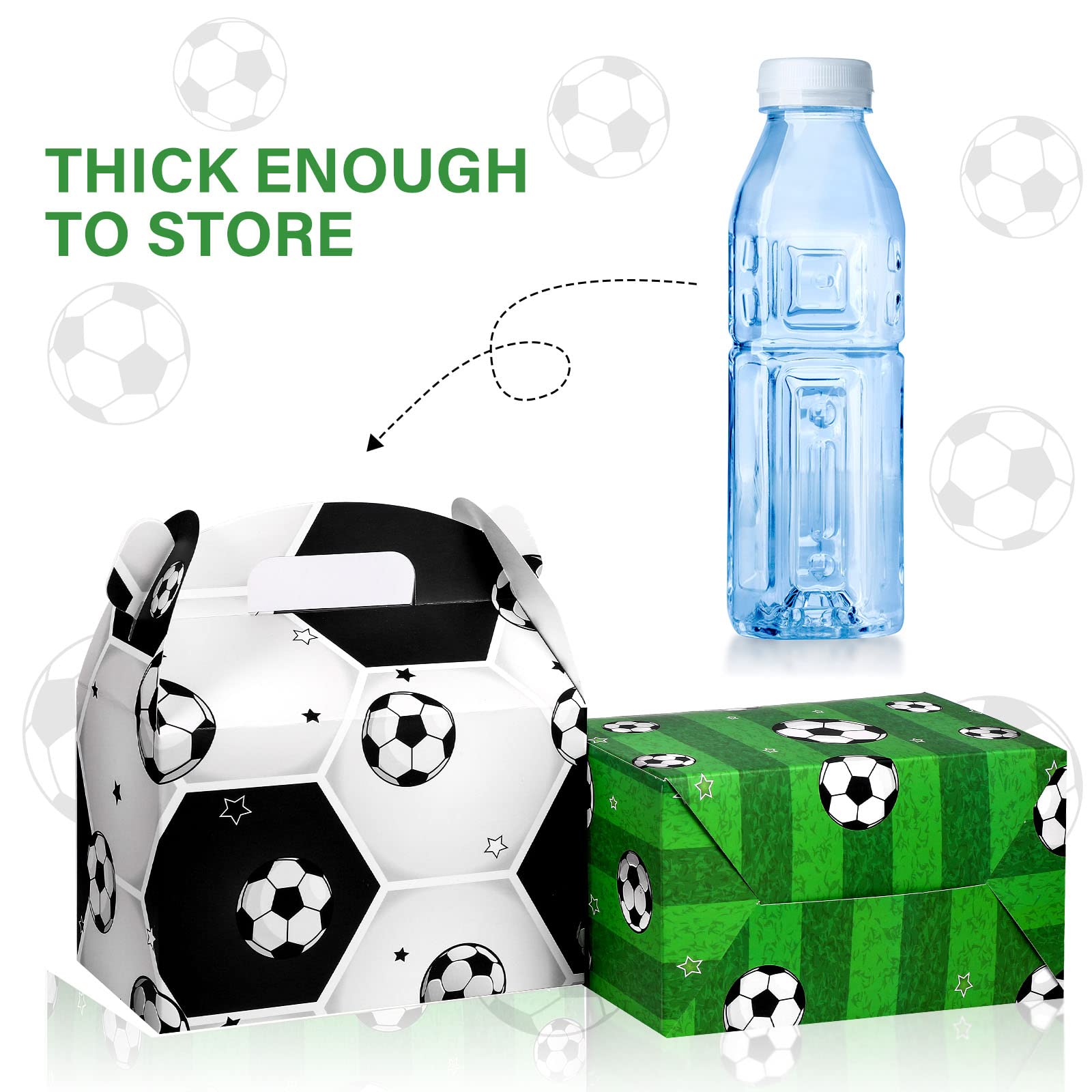 Outus 16 Pack Soccer Treat Boxes Soccer Candy Bags Soccer Party Favor Bags Goodie Boxes Paper Gift Boxes with Handle Birthday Party Favor Boxes Cookie Boxes, 6 x 6 x 3.5 Inch