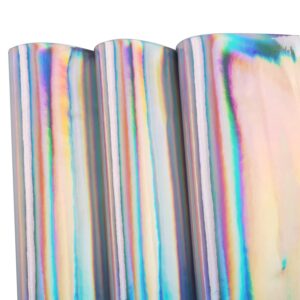 HGUAN 7.8"x53" Holographic Vinyl Fabric,1roll Faux Leather Sheets are Suitable for Bows,Leather Earrings and Other DIY Craft Items (Silver)