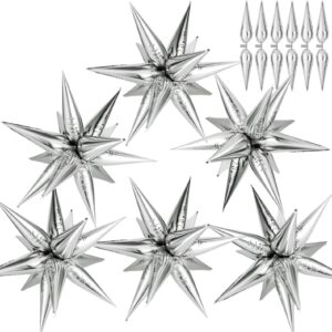 72 PCS Silver Star Balloons, 12 Point Star Foil Mylar Starburst Balloons Spike Explosion Cone Balloon for Party Decorations Supplies, Birthday, Wedding, Baby Shower, Graduation Balloons 2024