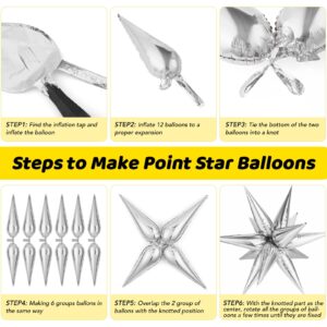 72 PCS Silver Star Balloons, 12 Point Star Foil Mylar Starburst Balloons Spike Explosion Cone Balloon for Party Decorations Supplies, Birthday, Wedding, Baby Shower, Graduation Balloons 2024