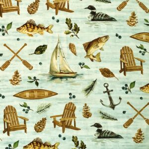 1/2 Yard - Duck Canoe Camping Fishing on Blue Lake Cotton Fabric (Great for Quilting, Sewing, Craft Projects, Throw Pillows & More) 1/2 Yard x 44"