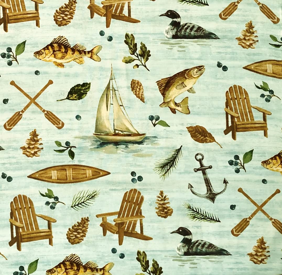 1/2 Yard - Duck Canoe Camping Fishing on Blue Lake Cotton Fabric (Great for Quilting, Sewing, Craft Projects, Throw Pillows & More) 1/2 Yard x 44"