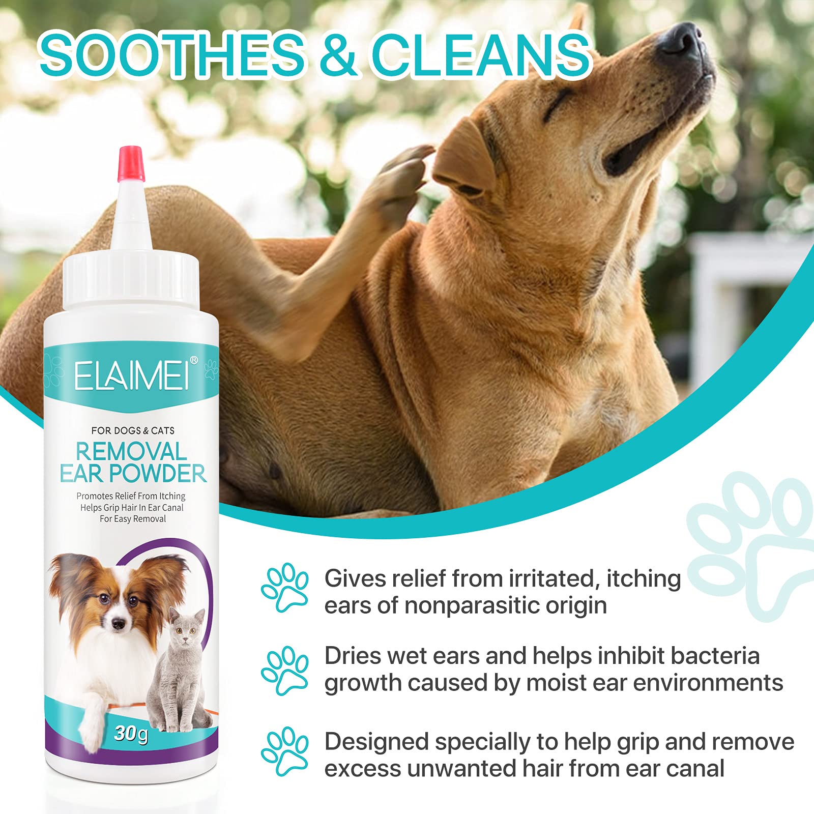 ZIXAOK Dog Ear Cleaner 30g - Removal Ear Powder for Pets,Dog Ear Infection Treatment,Supports Infection Prone Ears, Ear Odor in Pets