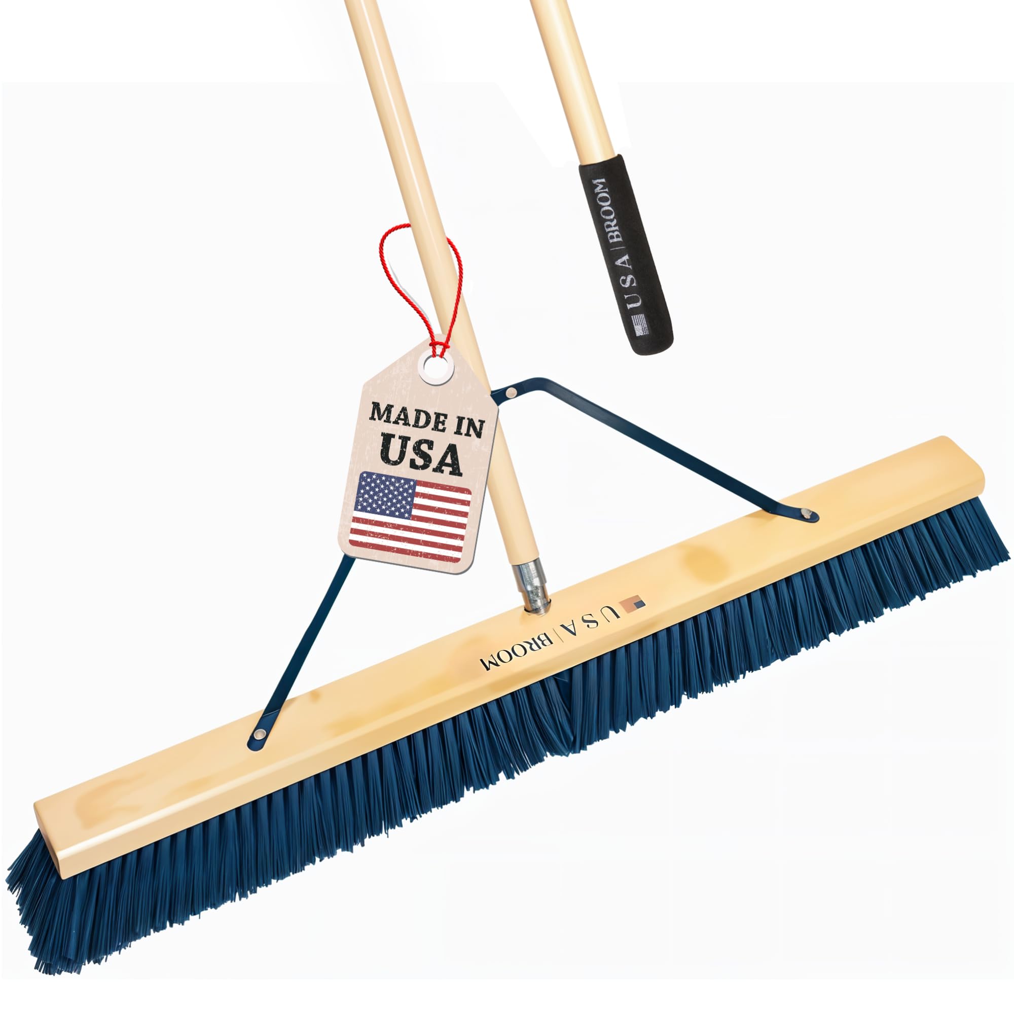 USA Broom 36 in Heavy Duty Push Broom Outdoor Sweep Ashpalt/Concrete Stiff Bristles, USA Steel Brackets, Stainless Steel Hardware, No Plastic 100 Percent Made in The USA