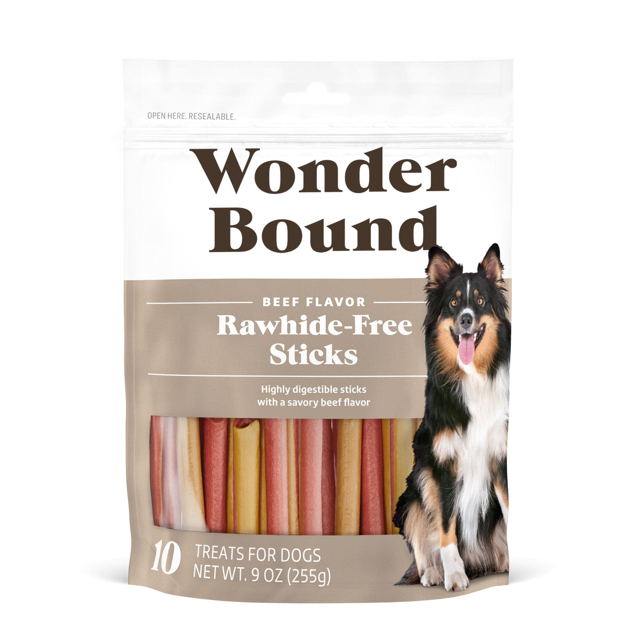 Amazon Brand - Wonder Bound Beef Flavor Dog Treat Sticks - 10 Count - Rawhide-Free, Dental Health Chews for Plaque & Tartar Control, Easy to Digest, Long-Lasting