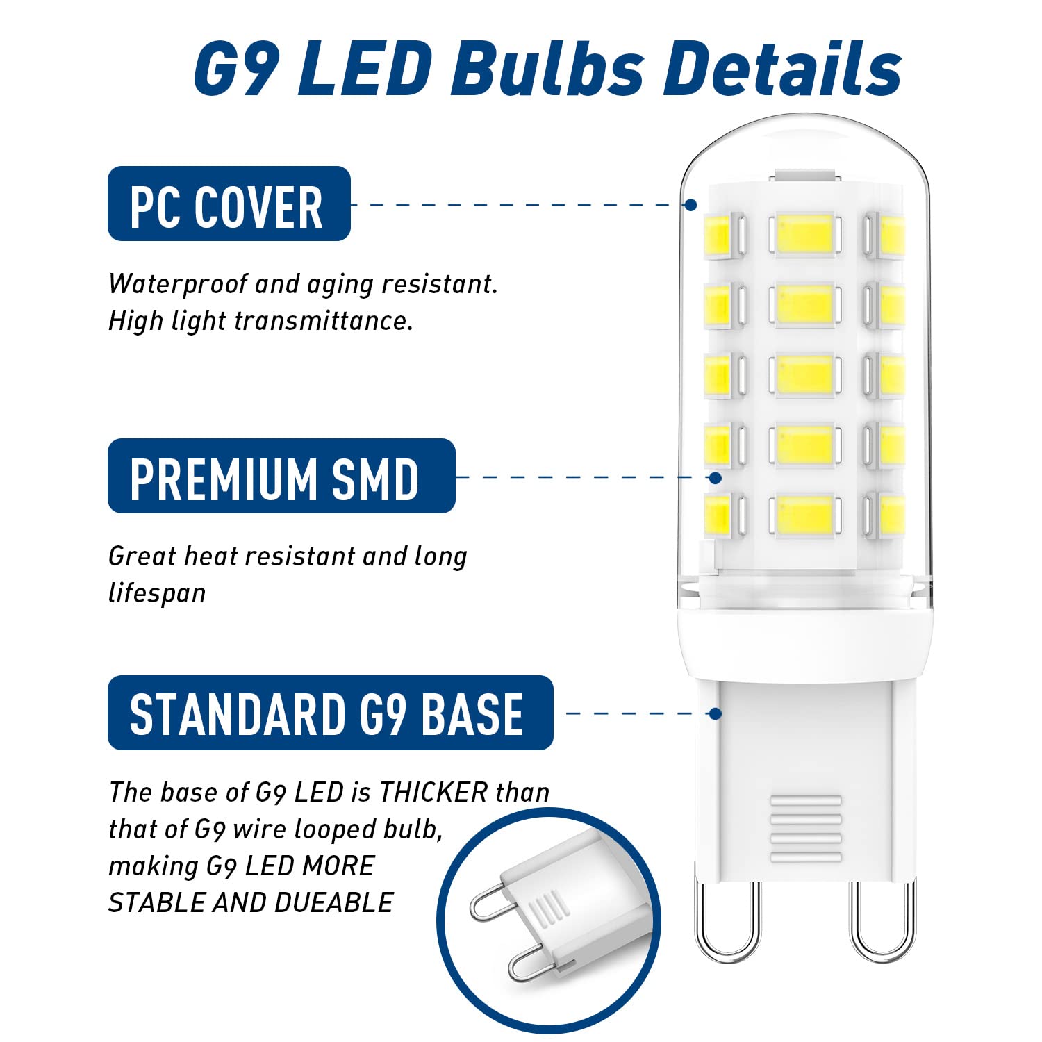 Lososuch G9 Dimmable LED Light Bulb 3W Daylight White 6000K,40W 60W Halogen Equivalent, G9 Bulb 350 LM AC 120V for Chandelier Wall Pendant Ceiling Lighting Lamps No-Flicke,10-Pack