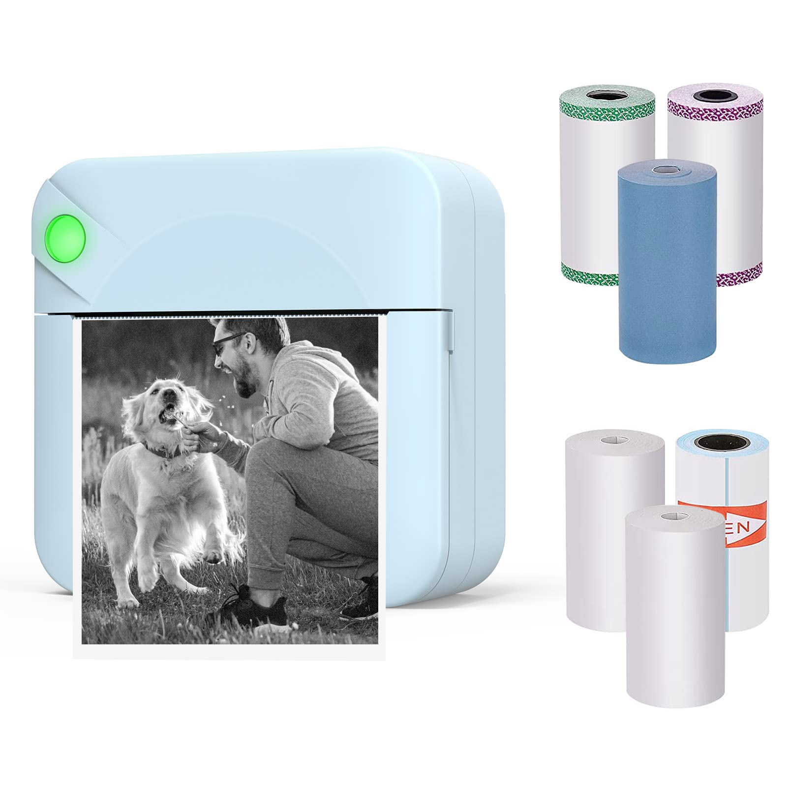 Pocket Mini Printer - BAISHUN Portable Wireless Bluetooth Thermal Photo for iOS Android Mobile Phone, Inkless Printing Gift Study Notes Label Receipt, 6 Rolls Paper,