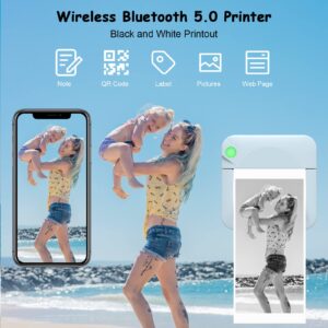 Pocket Mini Printer - BAISHUN Portable Wireless Bluetooth Thermal Photo for iOS Android Mobile Phone, Inkless Printing Gift Study Notes Label Receipt, 6 Rolls Paper,