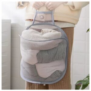 ATCYMI Hanging Laundry Hamper 2 Pack Mesh Laundry Basket Foldable Hamper Collapsible Dirty Clothes Hamper Wall Mounted Storage Bag (Gray)