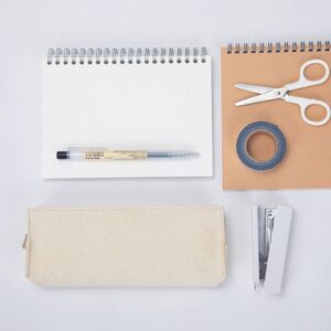 【YONBEN】Canvas pencil case cartucheras escolar pencilorganiz literary and fresh net red pencil bag (Beige, S)