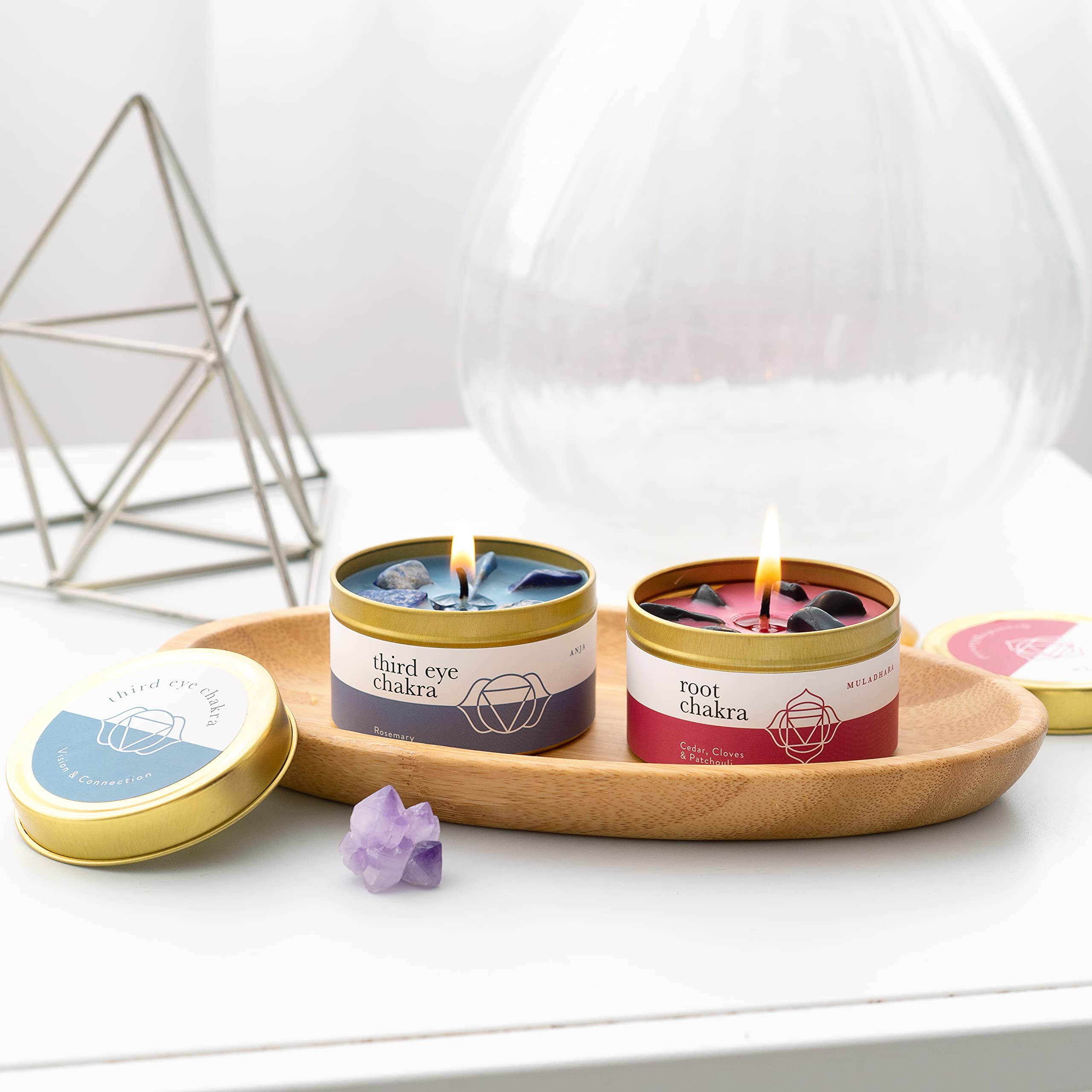 Chakra Candle Box Set of 7 with Crystals Inside | for Aromatherapy, Meditation, Yoga, Reiki and Mindfulness | Gift Box Candles