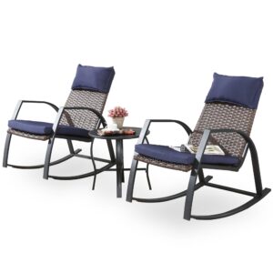 patiofestival patio bistro set 3 pieces outdoor furniture cushioned rocking chairs with side table pillow all weather frame, blue