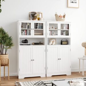 Irontar Bathroom Cabinet, Bathroom Floor Cabinet with Open Shelf, Large Display Cabinet with Doors, Kitchen Cupboard, Storage Cabinet for Living Room, 23.6 x 11.8 x 50.4 Inches White CWG006W