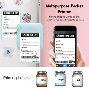 Pocket Mini Printer - BAISHUN Portable Wireless Bluetooth Thermal Photo for iOS Android Mobile Phone, Inkless Printing Gift Study Notes Label Receipt, 6 Rolls Paper,