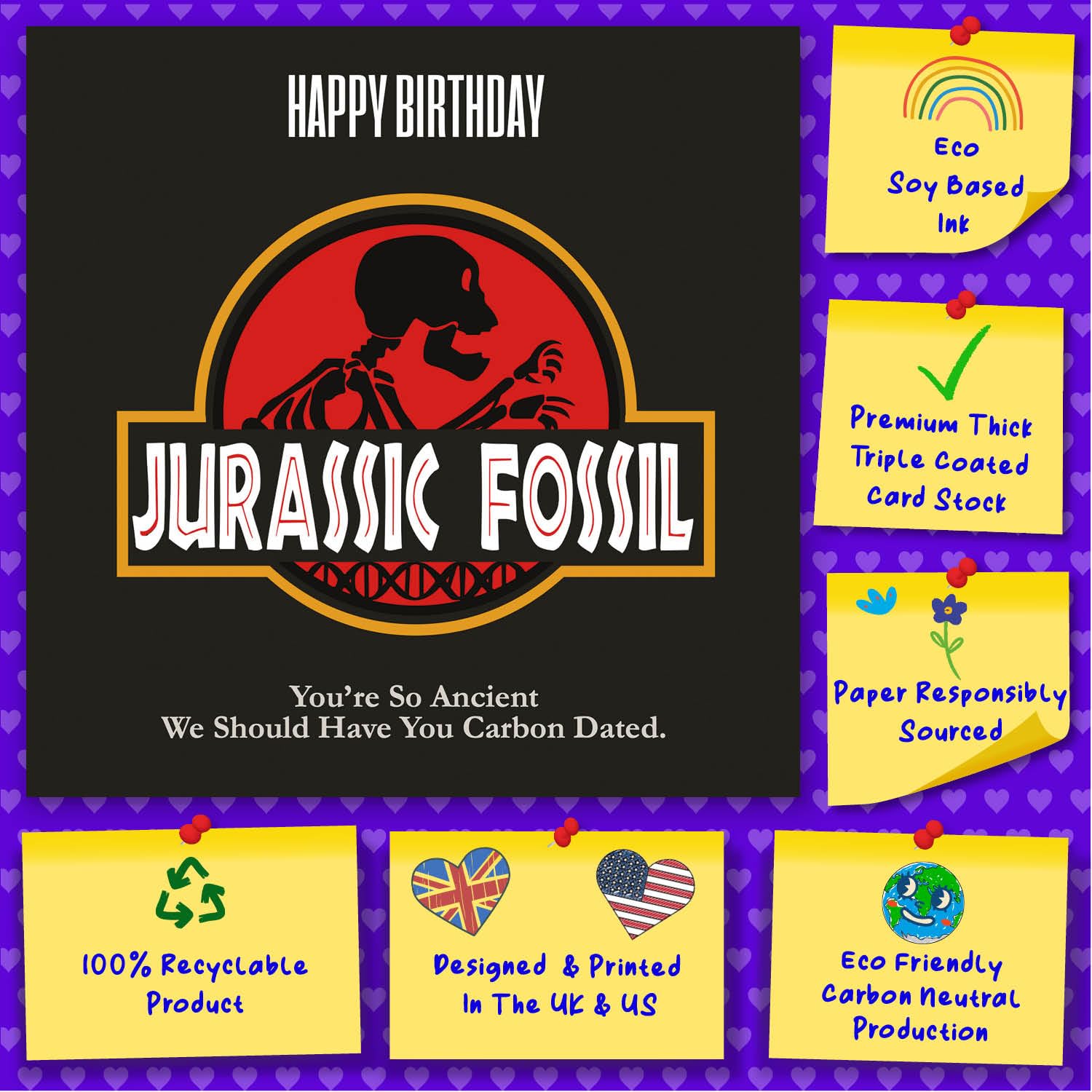 Cult Kitty - Jurassic Fossil - Jurassic Birthday Card - Funny Birthday Card for Him - Birthday Card for Her - Mum Birthday Card - Dad Birthday Card - Dinosaur Park Cards for Husband or Wife