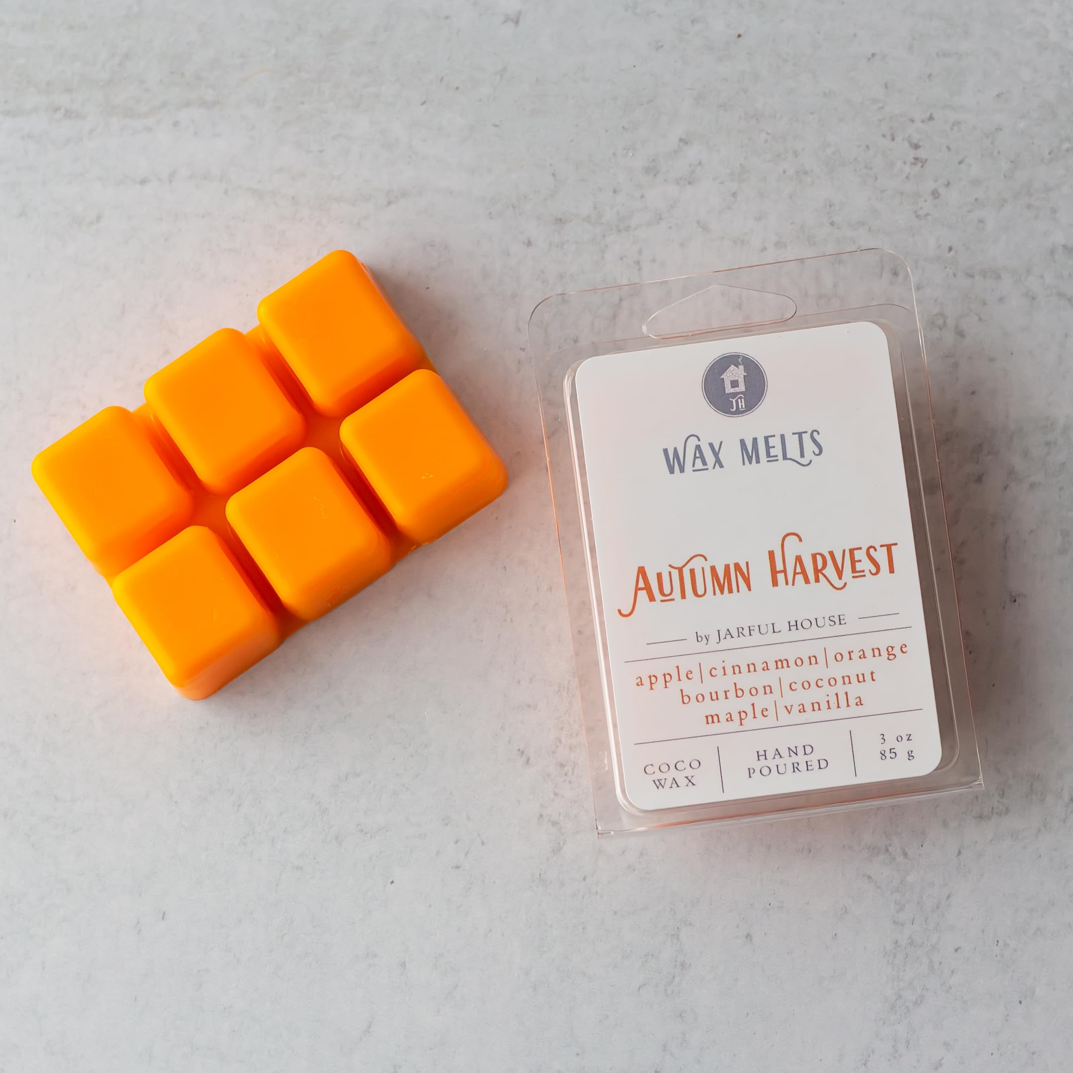 Jarful House Strong Scented Wax Melts Autumn Harvest, Natural Coconut Wax Tarts Cubes Apple Cinnamon Orange Bourbon Maple, Stocking Stuffer Gift